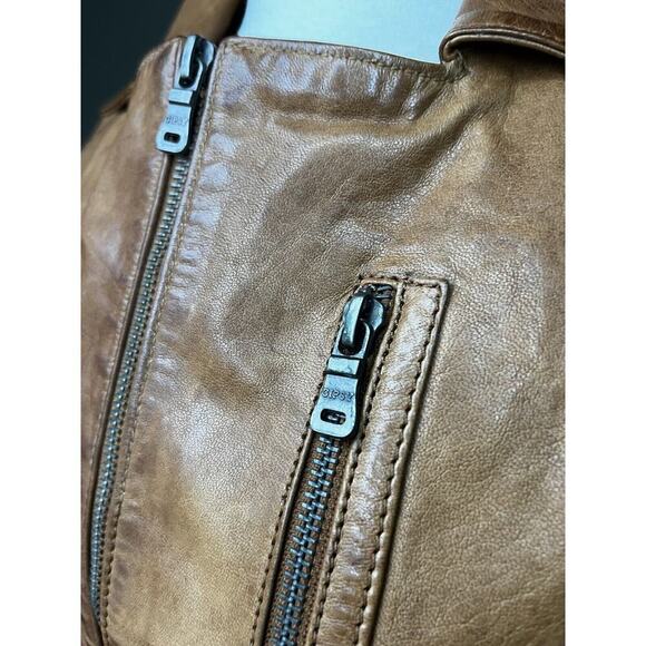 Gipsy Womens Full Zip Pocket Brown Leather Boho Biker Jacket READ BELOW - Picture 4 of 12
